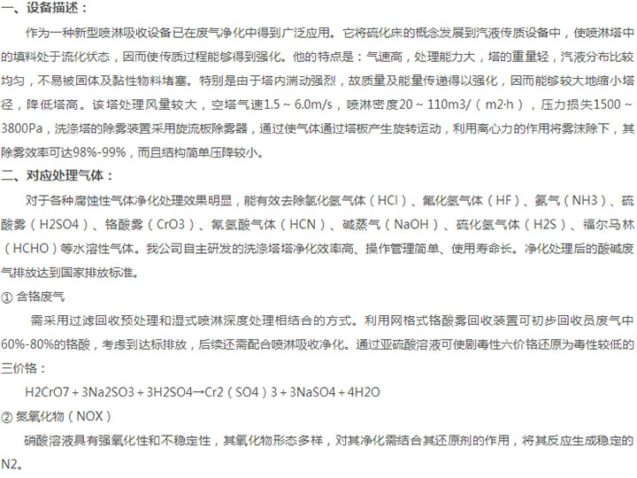 氰、鉻、氨、酸、NOX、H2s廢氣凈化洗滌